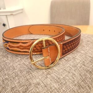 Western Brown Faux Leather Belt with Gold Buckle Size M -NWOT